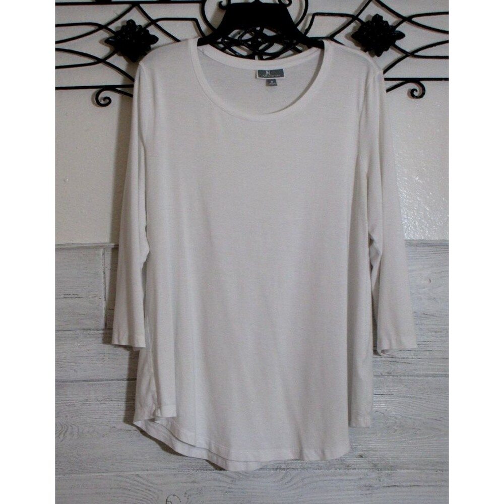 JM Collection Women's Knit Top Size M Long Sleeve White Round Neck